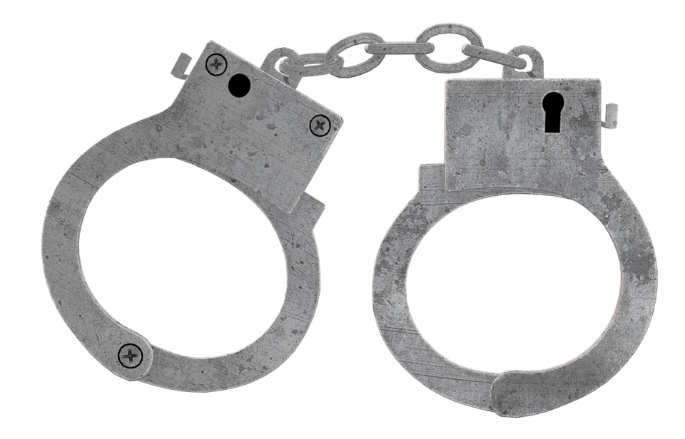handcuffs, arrest, crime, police, prison, arrested, criminal, caught, metal, chain, inmate, security, prisoner, punishment, trapped, convict, cutout, restraint