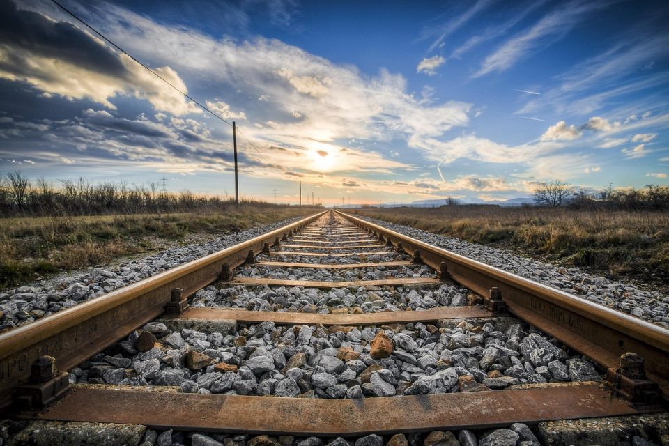 railway, rocks, sunset, sun, sunlight, track, rail, rail track, railway track, rust, rusted, abandoned, railroad track, nature, evening atmosphere, landscape, countryside