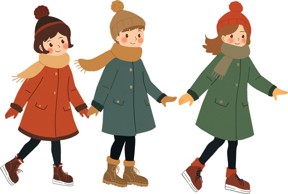 children, winter, cartoon, characters, cold, coat, play, fun, child