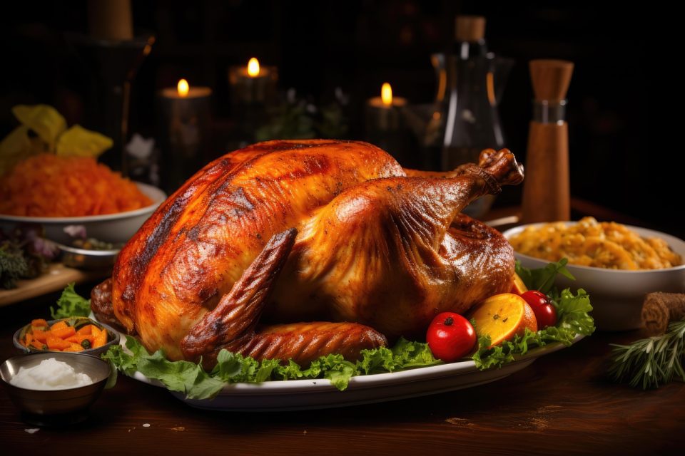 ai generated, fried turkey, food, turkey, dish, chicken, thanksgiving, christmas, meat, plate, vegetable, dinner, meal, cuisine, lunch, baked, grilled, roasted