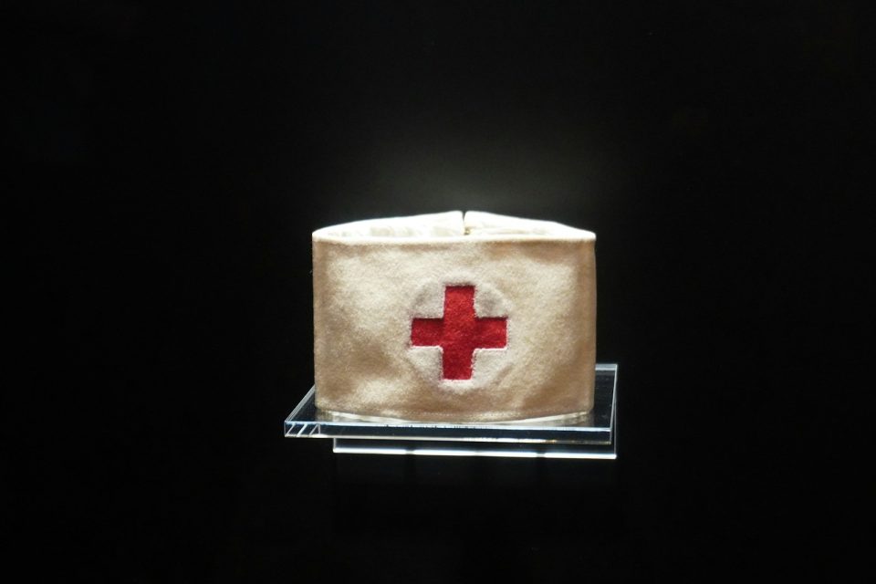 brown and red cross print box