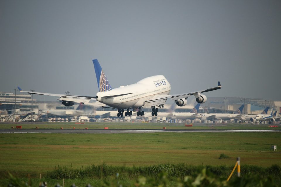 a large airplane taking off