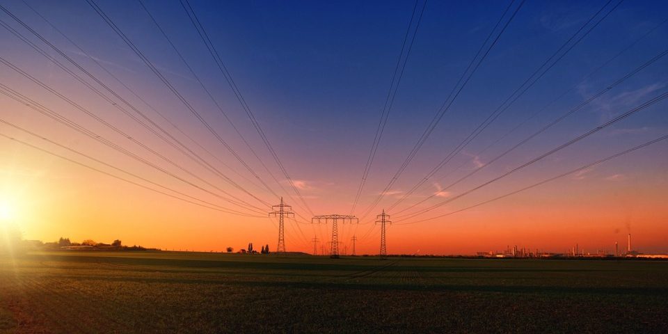 sunset, nature, countryside, power lines, power poles, high-voltage pylons, electricity pylons