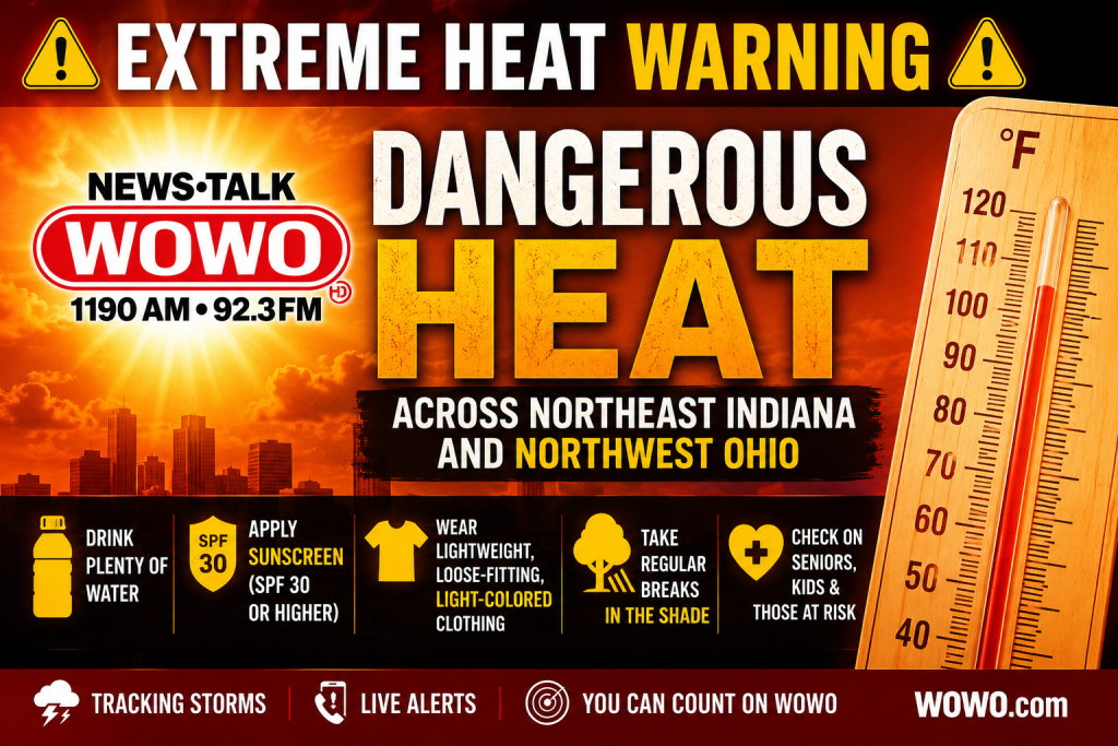Dangerous Heat Continues Across Northeast Indiana; Storm Chances Increase by Friday - WOWO News/Talk 92.3 FM and 1190 AM